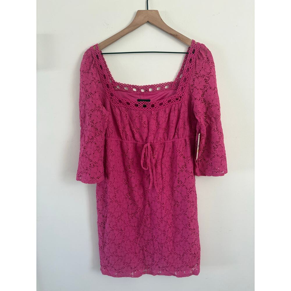 NWT Laundry Shelli Segal Pink Eyelet Crochet Mini Dress Medium Spring
